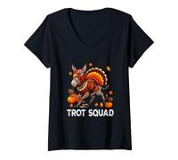 Women's Trot Squad Thanksgiving Donkey As Turkey Running Runner V-Neck T-Shirt