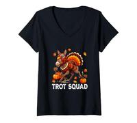 Women's Trot Squad Thanksgiving Mule As Turkey Running Runner V-Neck T-Shirt