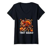 Women's Trot Squad Thanksgiving Yorkshire Terrier As Turkey Running V-Neck T-Shirt