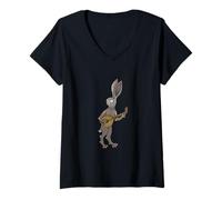 Womens Troubadour rabbit with lute Medieval Marginalia MargiKnights V-Neck T-Shirt