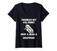 Womens Trouble got You Down Drop a Gear| Funny Motorcycle Saying V-Neck T-Shirt
