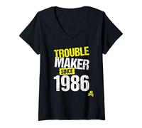 Women's Trouble Maker Since 1986 - Sarcastic Joke Birth Year V-Neck T-Shirt