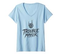 Women's Troublemaker Skeleton Rock Hand Punk Rebel, Boys Girls Kids V-Neck T-Shirt