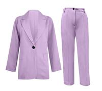 Women's Trouser Suits 2 Piece Suits & Blazers Long Slevee Buttons Jacket Striaght Leg Trousers Set Elegant Petite Pants Suit Casual Solid Outerwear Business Work Office Formal Outfits Daily Loungewear