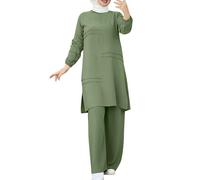 Women's Trouser Suits Abaya for Women Muslim UK 2 Piece Chiffon Shirt and High Waist Trouser Suit Pakistani Eid Dresses Elegant Pants Suit Casual Solid Formal Suits Office Outerwear Green