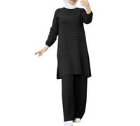 Women's Trouser Suits Abaya for Women Muslim UK 2 Piece Chiffon Shirt and High Waist Trouser Suit Pakistani Eid Dresses Elegant Pants Suit Casual Solid Formal Suits Office Outerwear Black