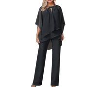 Women's Trouser Suits Elegant Wedding Guest Pants Suit 2 Piece Chiffon Formal Outfit Plus Size Prom Evening Two Piece Trouser Suit Mother of The Bride Pants Suit (XL,#03 Black)