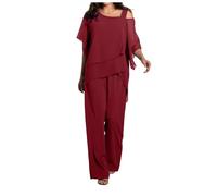 Women's Trouser Suits Elegant Wedding Guest Pants Suit 2 Piece Chiffon Formal Outfit Plus Size Prom Evening Two Piece Trouser Suit Mother of The Bride Pants Suitss