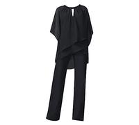 Women's Trouser Suits, Elegant Wedding Guest Pants Suit 2 Piece Chiffon Formal Outfit Prom Evening Two Piece Trouser Suit Plus Size Mother of The Bride Outfits Cocktail Party Festive Black