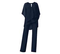 Women's Trouser Suits, Elegant Wedding Guest Pants Suit 2 Piece Chiffon Formal Outfit Prom Evening Two Piece Trouser Suit Plus Size Mother of The Bride Outfits Cocktail Party Festive Navy