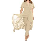 Womens Trouser Suits for Special Occasion Champagne 2 Pieces Trouser Suits for Wedding Guest Chiffon Mother of The Groom Dress Size 20