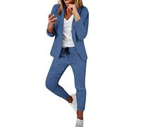 Women's Trouser Suits Ladies Trouser Suits Women's Two Piece Lapels Suit Set Business Long Sleeve Pant Suit Slim Fit Trouser Suit (Blue, S)