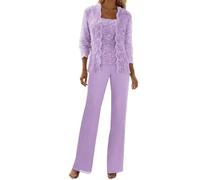 Womens Trouser Suits Plus Size 3 Pieces Chiffon Mother of The Bride Dresses for Wedding Lavender Lace Mother of The Bride Suits 26