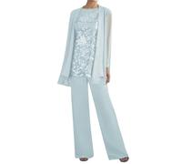 Womens Trouser Suits Plus Size 3 Pieces Chiffon Mother of The Bride Dresses with Jacket Ice-Blue Trouser Suits for Weddings 24