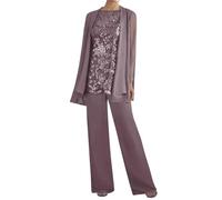 Womens Trouser Suits Plus Size 3 Pieces Chiffon Mother of The Bride Dresses with Jacket Mauve Trouser Suits for Weddings 24