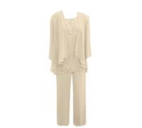 Womens Trouser Suits Plus Size Chiffon Mother of The Bride Dresses with Jacket 3 Pieces Champagne Trouser Suits for Weddings 24