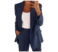 Women's Trouser Suits Plus Size Elegant Work Business Office Casual Button Dressy Formal Jacket and Elasticated High Waist Trousers Ladies 2 Piece Outfits Blazer Outfit Set Wedding Guest Dark Blue