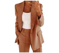 Women's Trouser Suits Plus Size Elegant Work Business Office Casual Button Dressy Formal Jacket and Elasticated High Waist Trousers Ladies 2 Piece Outfits Blazer Outfit Set Wedding Guest Coffee