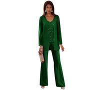 Womens Trouser Suits Plus Size Sequin Chiffon Mother of The Bride Dresses Flowy 3 Pieces Emerald Green Trouser Suits for Weddings 22