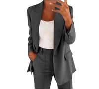 Women's Trouser Suits Plus Size Soild Colour Button Down Lapel Long Sleeve Blazer and Elastic Waist Long Trousers with Pockets Oversized 2 Piece Outfits Ladies Tracksuit Sets Work Office