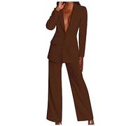 Women's Trouser Suits Set Blazer 2-Piece Formal Button Long Sleeve Jacket Wide Leg Pants Business Ladies Office Sets