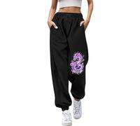 Women's Trousers Black 46 Women's Printed Casual Trousers Sports Closed Waist Lace Up Elastic Waist Small Foot Trousers Jogging Bottoms Striped Trousers Women's Short Blue, purple, XXL