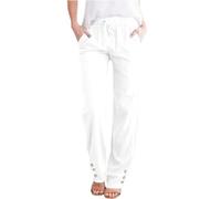 Womens Trousers Casual Cotton Linen Pants Summer Drawstring Elastic Waist Pants With Pockets Lightweight Comfy Straight Trousers Lightweight Full Length Ladies Casual Sports Plus Size Bottoms Pants