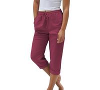 Womens Trousers Elasticated Waist Tall Linen Trousers Womens Cotton Harem Pants Women Tracksuit Loose Slacks Black Chinos Cropped Cotton Sweatpants Boho Palazzo Pedal Pushers 3/4 Joggers