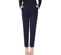 Womens Trousers Half Elasticated Stretch Waist Ladies Casual Office Work Pull On Pants Formal Straight Leg Bottoms with Pockets Inside Leg Size 25 inch (UK, Numeric, 16, Regular, Regular, Navy)