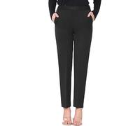 Womens Trousers Half Elasticated Stretch Waist Ladies Casual Office Work Pull On Pants Formal Straight Leg Bottoms with Pockets Inside Leg Size 25 inch (UK, Numeric, 16, Regular, Regular, Black)