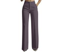 Women's Trousers Ladies Formal Work Office Smart Dressy Pant Casual Elegant Elastic Waist Bootcut Tailored Straight Wide Leg Long Pant Slim Fit Flared Stretch Bottom Pockets Yoga Business Purple L