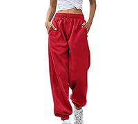 Womens Trousers Oversize Joggers for Gym Sport Fleece Lined Solid Soft Warm Autumn Winter Tracksuit Bottoms Casual Comfy Sweatpants with Drawstring High Waist Elasticated Lounge Pants Red