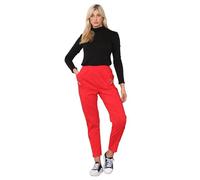 Womens Trousers Stretch Casual Summer Pants Ladies Cherry Berry Elasticated Waist Full Length Pull On Bottom with Pockets Red 22