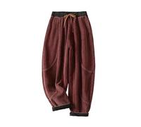Womens Trousers Women's Corduroy Cotton Trousers Drawstring Waist, Winter Fleece Lined Trousers for Ladies Corduroy Tapered Pants Thick Harem Trousers with Pockets Purple M