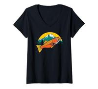 Womens Trout Fly Fishing Outdoor Forest Nature Wildlife Fisherman V-Neck T-Shirt