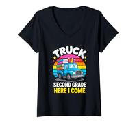 Women's Truck Second Grade Here I Come Back to School V-Neck T-Shirt