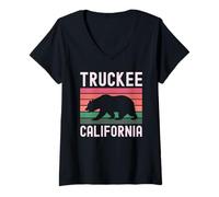 Womens Truckee California USA Flag Vintage Cali Bear Tahoe 530 V-Neck T-Shirt