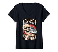 Womens Trucker Fighting The Forces of Stupid Everyday Funny Trucker V-Neck T-Shirt