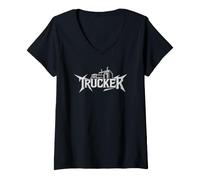 Women's Trucker Life Heavy Metal Rock 18 Wheels Zero Apologies V-Neck T-Shirt