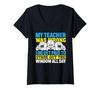 Women's Trucker Paid to Stare Window Funny Driver V-Neck T-Shirt