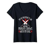 Womens True Crime Retirement Plan, Murder Shows and Dogs Murderino V-Neck T-Shirt