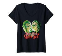 Womens True Love Never Dies Beetle Juice Style V-Neck T-Shirt