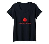 Women's True North Strong Canadian Pride Maple Leaf Patriot V-Neck T-Shirt