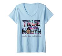 Womens True North Trusting Jesus in a Wild World Bear Summer Camp V-Neck T-Shirt