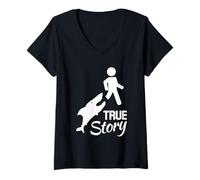 Womens True Story Sarcasm Amputee Cut Leg Wheelchair V-Neck T-Shirt