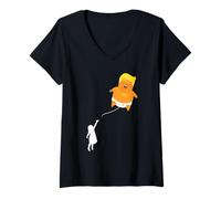 Womens Trump Baby Blimp Girl with Balloon Funny Shirt- Angry Baby V-Neck T-Shirt