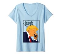 Womens Trump funny comic style phone call ,funny ww3 gift V-Neck T-Shirt