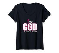 Womens Trust God Plan His Way is Better Christian Faith Jesus Cross V-Neck T-Shirt