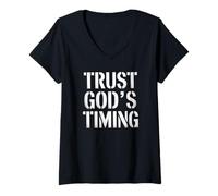 Women's Trust God's Timing Christian Faith V-Neck T-Shirt