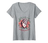 Womens Trust in The Lord Christian Verse Floral Heart Tee V-Neck T-Shirt